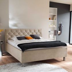 Polster Bett Microfaser in Beige Chromfarben günstig online kaufen