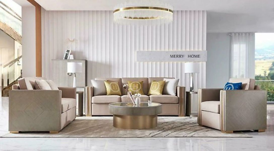 JVmoebel Sofa Designer Beige Sofagarnitur 3+2 Sitzer Luxus Wohnzimmer Couch günstig online kaufen