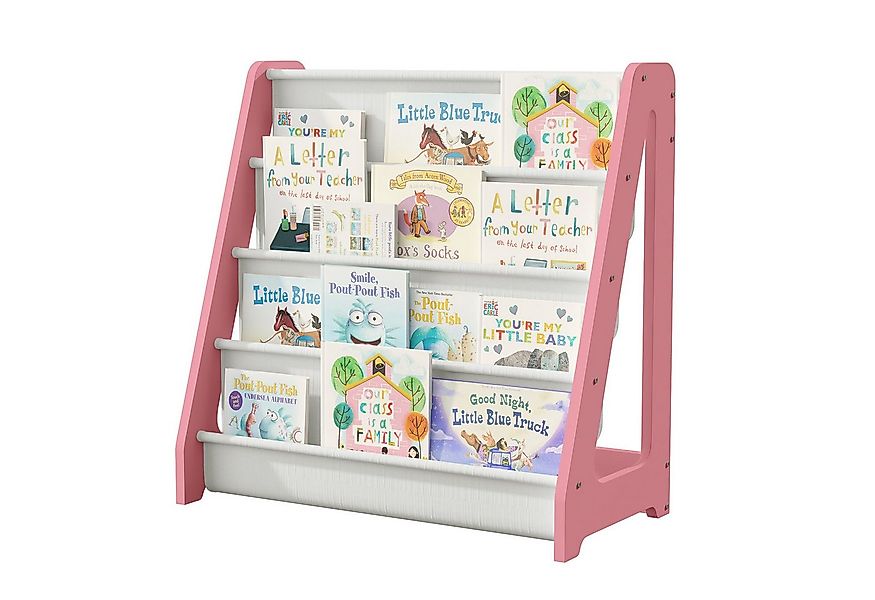 radelldar Bücherregal 4 Etagen Kinderregal, mit 4 Taschen, aus Holz, Vliess günstig online kaufen