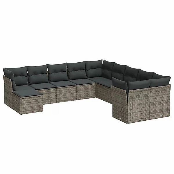 vidaXL 11-tlg Garten-Sofagarnitur mit Kissen Grau Poly Rattan Modell 27 günstig online kaufen