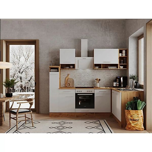 Respekta Winkelküche BEKBL250EWC 250 x 172 cm Weiß-Wildeiche Nachbildung günstig online kaufen