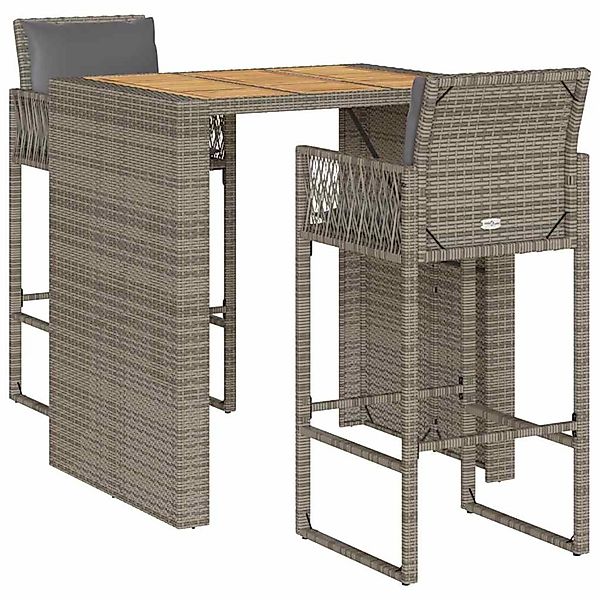 vidaXL 3-Tlg Gartenbar-Set mit Kissen Grau Poly Rattan Akazie 3328897 günstig online kaufen