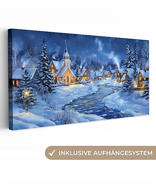 OneMillionCanvasses® Leinwandbild Panorama Winterabend - Weihnachtsdorf günstig online kaufen