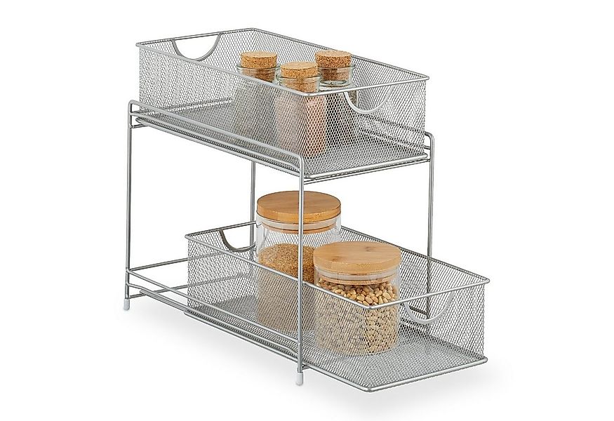 relaxdays Mehrzweckregal Küchen Organizer mit 2 Ausziehkörben, silber günstig online kaufen