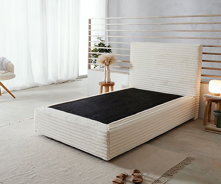 DELIFE Bettgestell Dream-Well, Plüsch-Cord Beige 120x200 günstig online kaufen