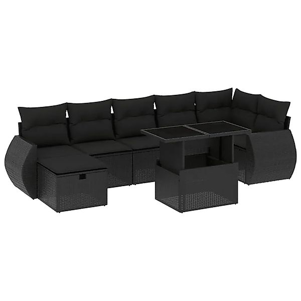 vidaXL 8-Tlg Garten-Sofagarnitur mit Kissen Schwarz Poly Rattan 3275145 günstig online kaufen