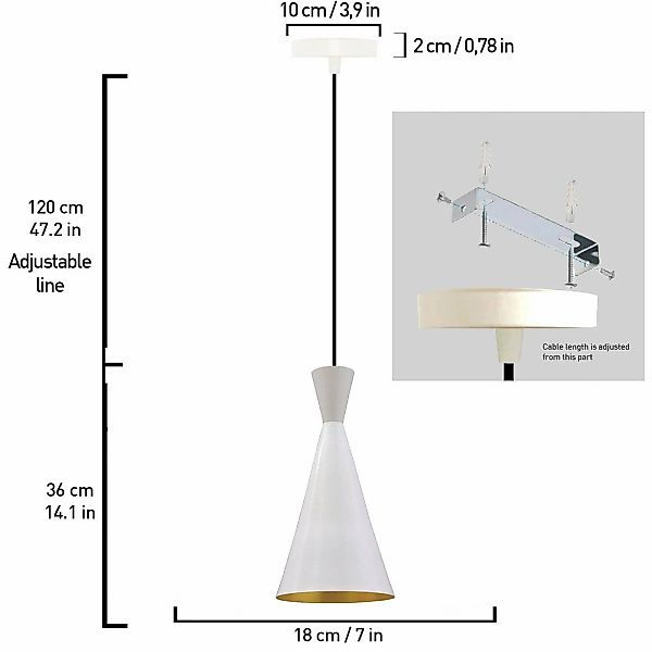 Hängeleuchte Glenora, weiß, Ø 18 cm, Metall, E27 günstig online kaufen
