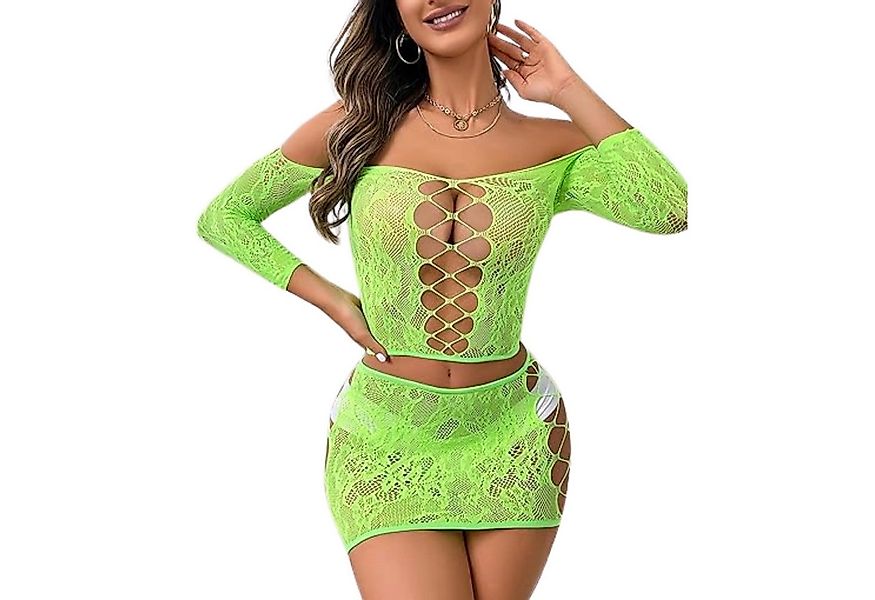 Elegant Love Set: Tanktop Dessous-Set aus Netz - Sexy Unterwäsche für Damen günstig online kaufen