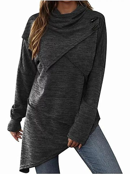 KIKI T-Shirt Bluse Damen Elegant Hoher Hals Knopf Langarm Pullover Gespleiß günstig online kaufen