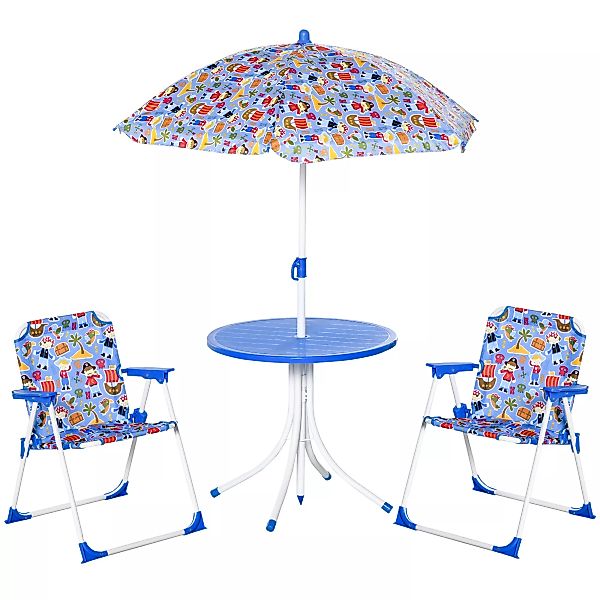 Outsunny Kindersitzgruppe mit Gartentisch  2 Klappstühle und Sonnenschirm, günstig online kaufen