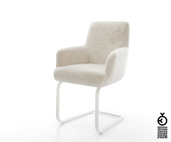 Freischwinger Heira-Flex mit Armlehnen Plüsch Creme-Weiß Freischwinger flac günstig online kaufen