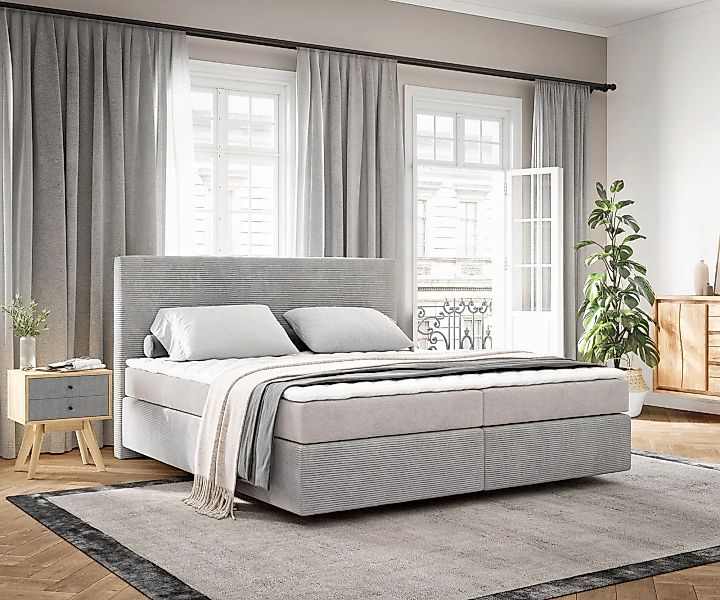DELIFE Boxspringbett Dream-Well, Cord Pastellblau 180x200 günstig online kaufen