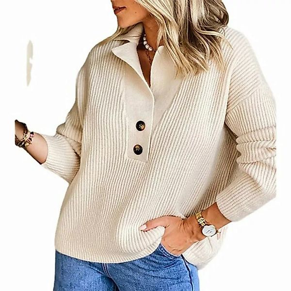 FIDDY Sweater Verdickter Pullover mit offenem Kragen, Strickoberteil günstig online kaufen