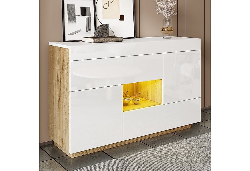 Merax Sideboard Hochglanz Anrichte mit LED-Beleuchtung & Musikmodus (2-Farb günstig online kaufen