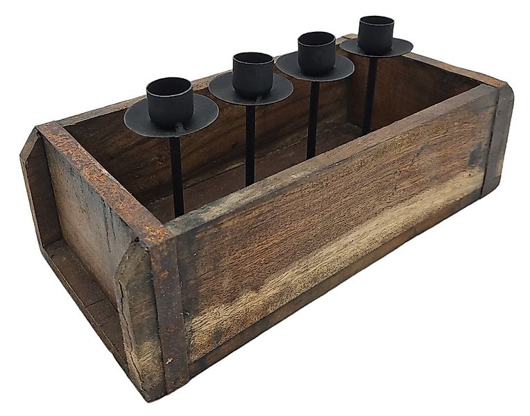 Meinposten Kerzenhalter Kerzenständer Landhaus Holz Metall Tablett Ziegelst günstig online kaufen