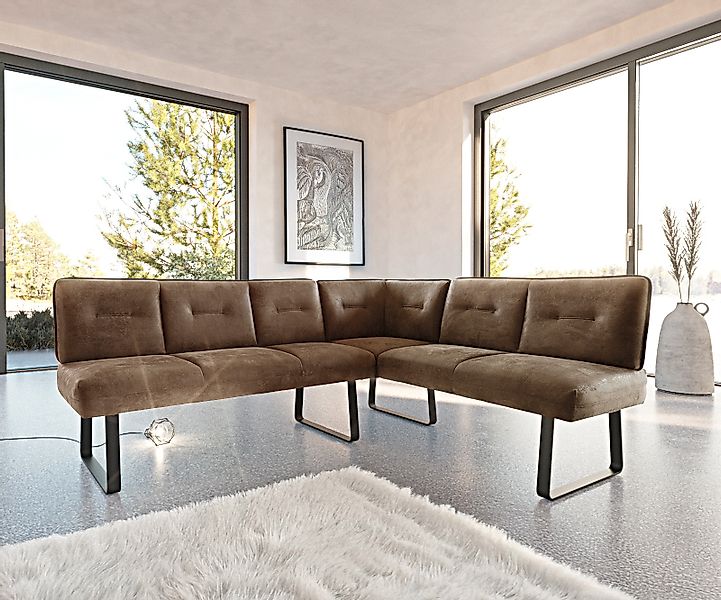 Eckbank Pavle 200x170 cm Braun Vintage Metall Schwarz Gestell Variabel günstig online kaufen