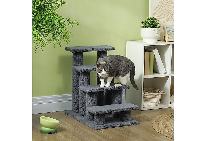 PawHut Kratzbaum Tiertreppe Katzentreppe Hundetreppe 4 Stufen, Grau, 61x41x günstig online kaufen