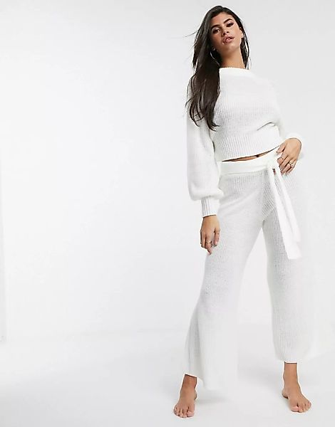 ASOS DESIGN – Hochwertige, gestrickte Hose mit weitem Bein-Weiß günstig online kaufen