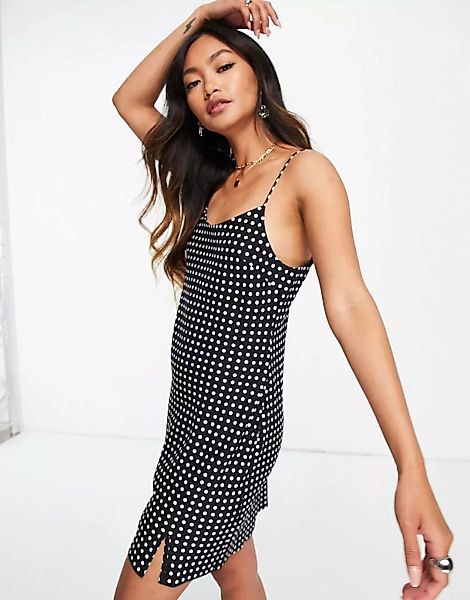 ASOS DESIGN – Mini-Trägerkleid in Schwarz gepunktet-Mehrfarbig günstig online kaufen
