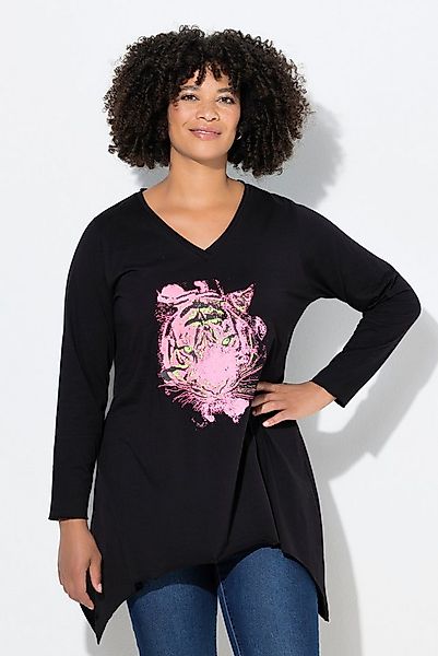 Angel of Style T-Shirt Langarmshirt A-Linie Neon Tigermotiv Zipfelsaum günstig online kaufen