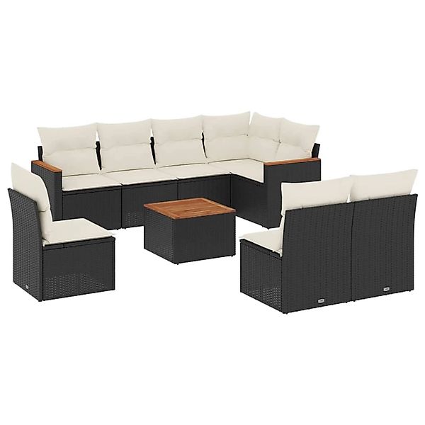 vidaXL 9-tlg Garten-Sofagarnitur mit Kissen Schwarz Poly Rattan Modell 80 günstig online kaufen