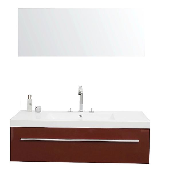 Jet-Line Badset Bern Hochglanz Rot 120cm mit Spiegel und Wasserhahn günstig online kaufen