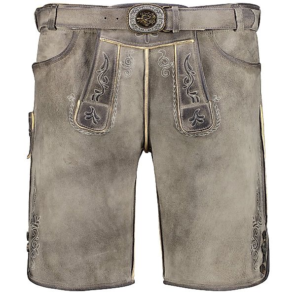 Pfundskerl Lederhose mit Stickereien und Gürtel Farbe grau Größe: 34 günstig online kaufen