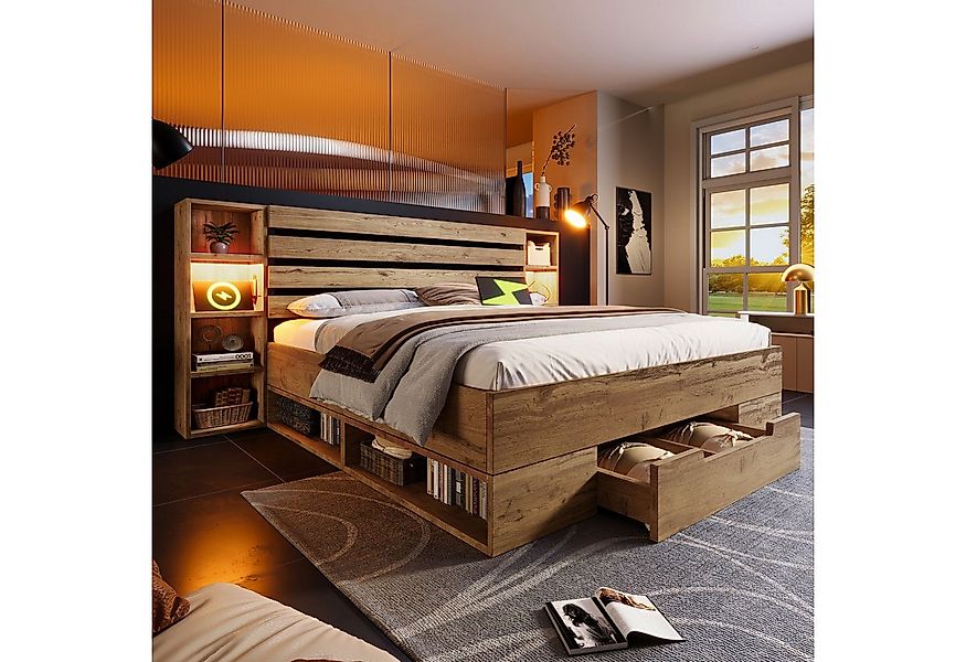 REDOM Massivholzbett mit Bettgestell Lattenrost aus holz (Struraumbett, Dop günstig online kaufen