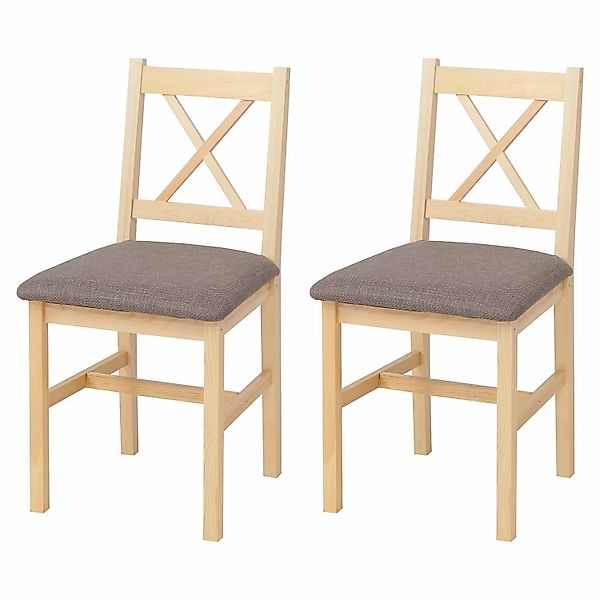 MCW Esszimmerstuhl F77 2er-Set Natur Polster Grau günstig online kaufen
