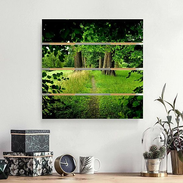 Holzbild Plankenoptik Natur & Landschaft - Quadrat Verborgene Lichtung günstig online kaufen