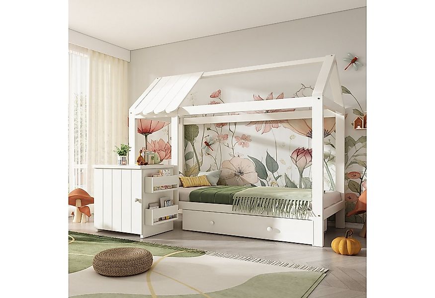 TavilaEcon Kinderbett Hausbett im Blockhaus-Design mit Nachttisch und große günstig online kaufen