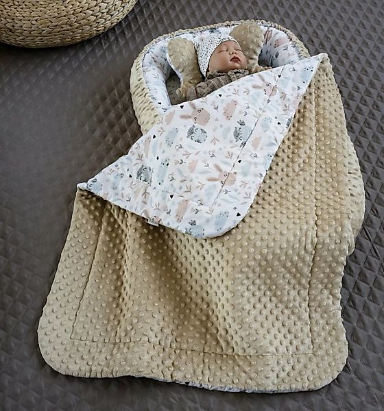 Loolay Baby-Reisebett HASE Beige Weiß/ MINKY Fleece BEIGE Babynest Babyauss günstig online kaufen