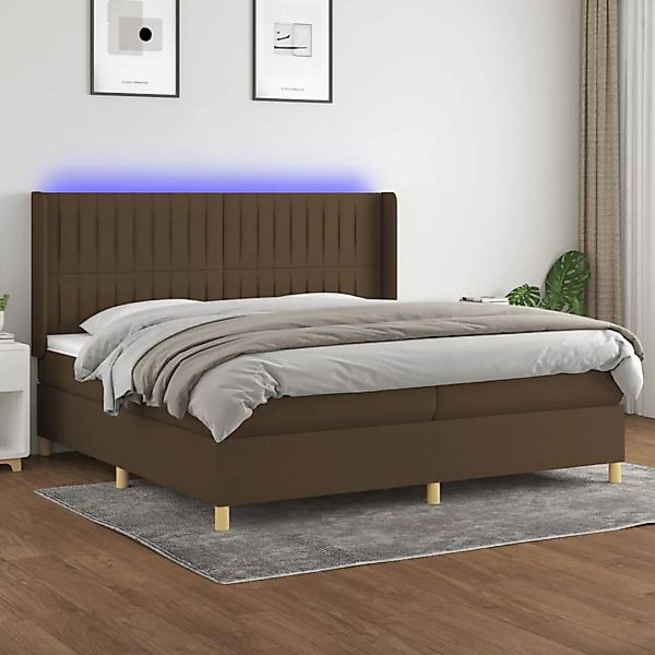 Vidaxl Boxspringbett Mit Matratze & Led Dunkelbraun 200x200 Cm Stoff günstig online kaufen