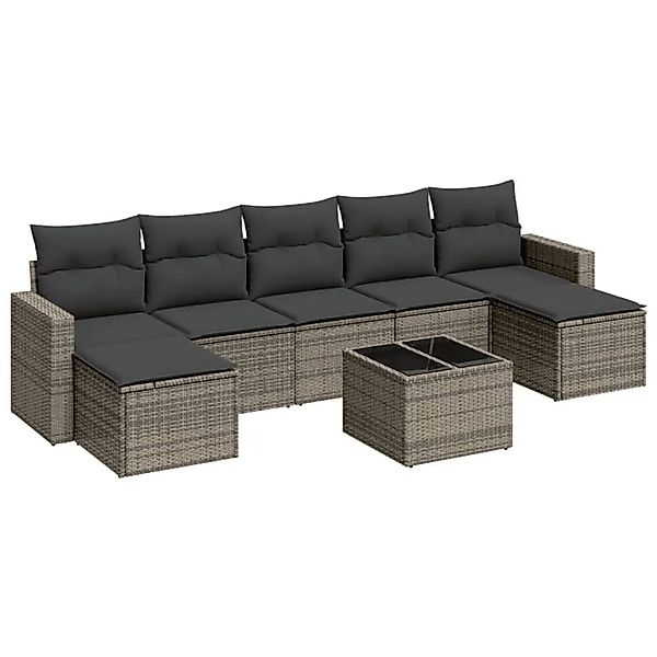 vidaXL 8-Tlg Garten-Sofagarnitur mit Kissen Grau Poly Rattan 3251687 günstig online kaufen