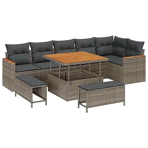 vidaXL Gartensofa-Set mit Kissen 9 Stk Grau Poly Rattan 3365008 günstig online kaufen