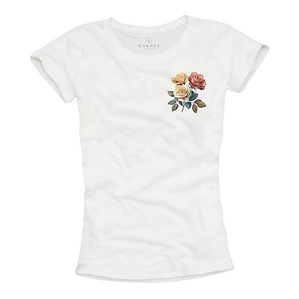 MAKAYA Print-Shirt Damen mit Rosenmuster Blumen günstig online kaufen
