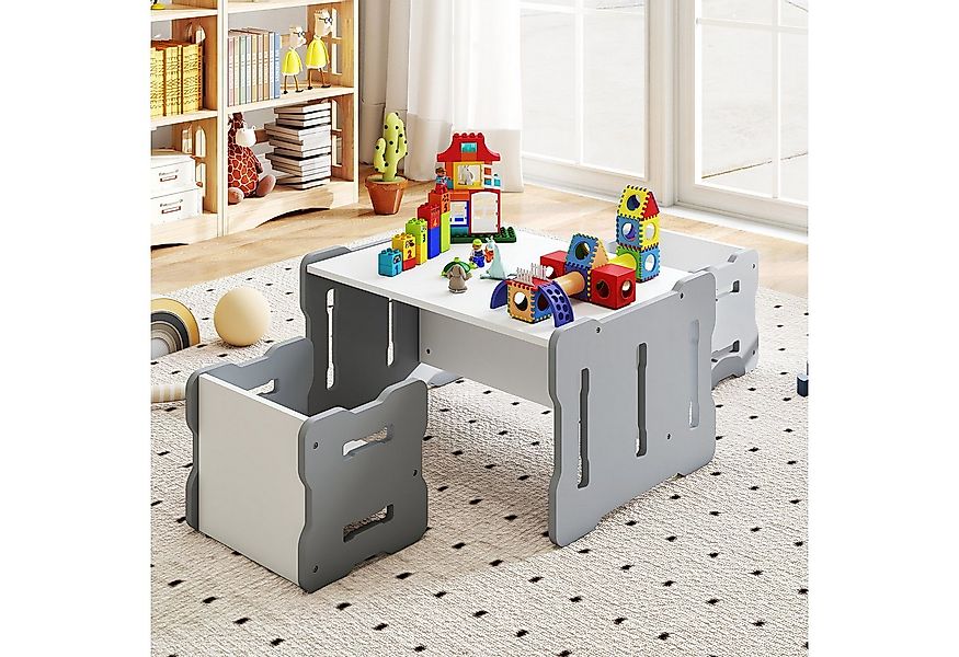 COSTWAY Kindersitzgruppe, (3-tlg), Kleinkind-Set mit 2 Hockern, Holz günstig online kaufen