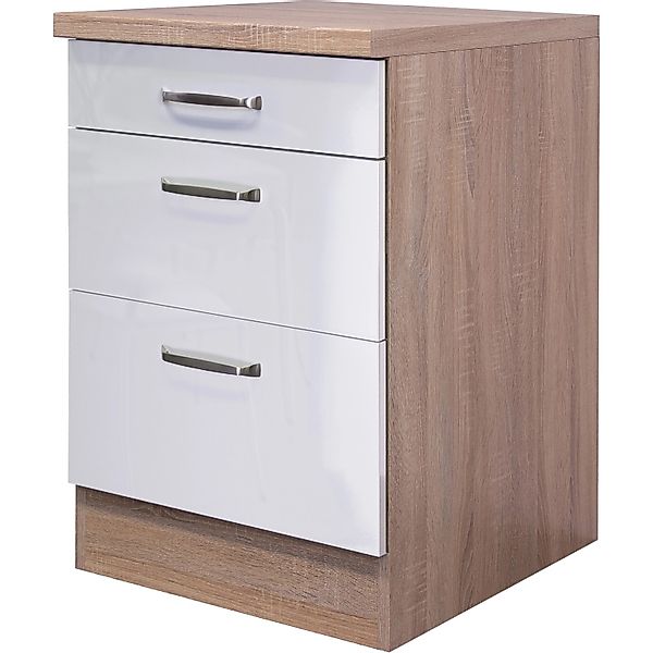 Flex-Well Exclusiv Küchen-Auszugsunterschrank Valero 60cm hgl. Weiß-Sonoma günstig online kaufen