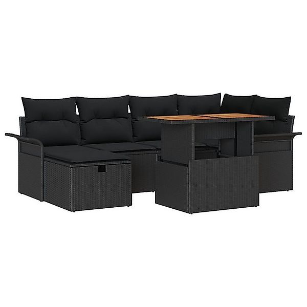 vidaXL Loungesofa 7-teiliges Garten-Sofa-Set mit Kissen Schwarzes Poly-Ratt günstig online kaufen