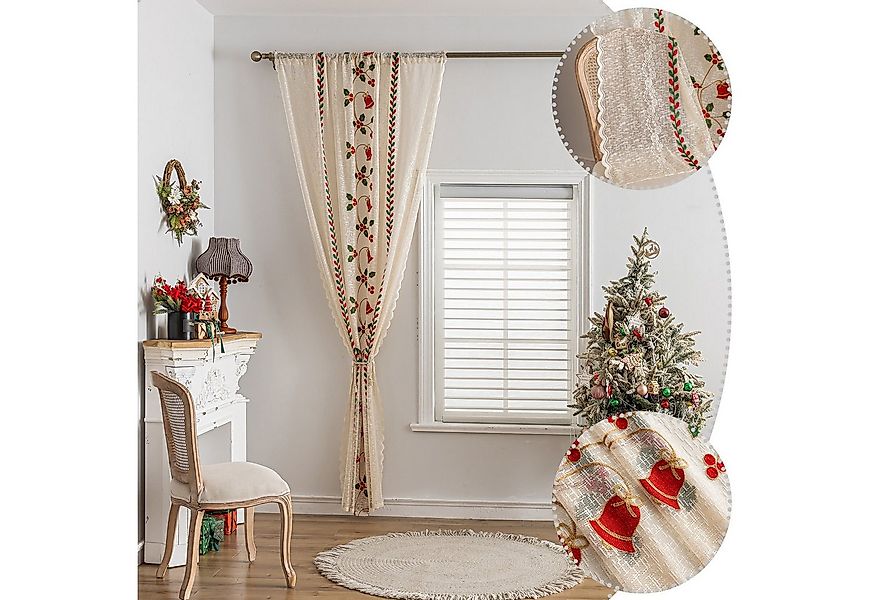 BTTO V&G Vorhang Creme Gaze Vorhang mit Weihnachtsstickerei,Transparenter G günstig online kaufen