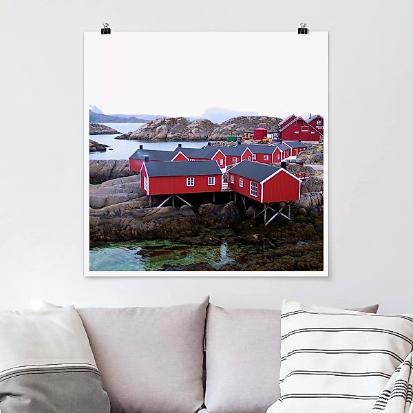 Poster Architektur & Skyline - Quadrat Siedlung im Fjord günstig online kaufen