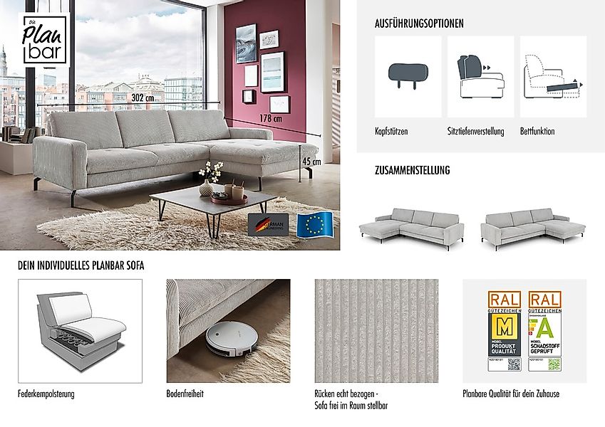Die PlanBar Ecksofa "MP-IN20110 L-Form mit Kaltschaum-Polsterung" optional günstig online kaufen
