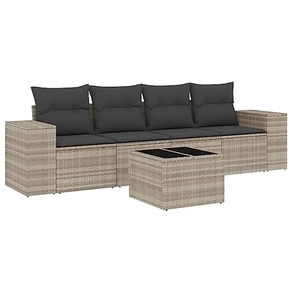 vidaXL 5-Tlg Garten-Sofagarnitur mit Kissen Hellgrau Poly Rattan 3222291 günstig online kaufen