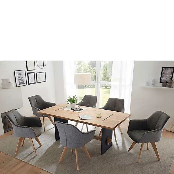 Esszimmerkombination aus Eiche Massivholz sechs Stühlen (siebenteilig) günstig online kaufen