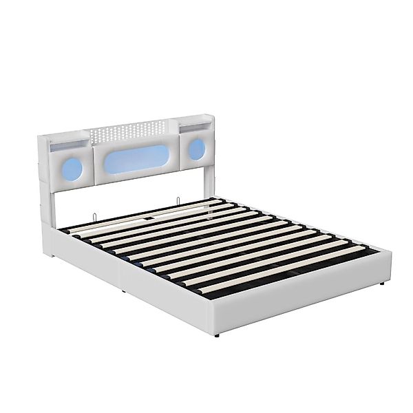 PXloue Polsterbett-Kopfteil Stauraum mit Tür-Bett 140x200cm mit USB-Ladefun günstig online kaufen