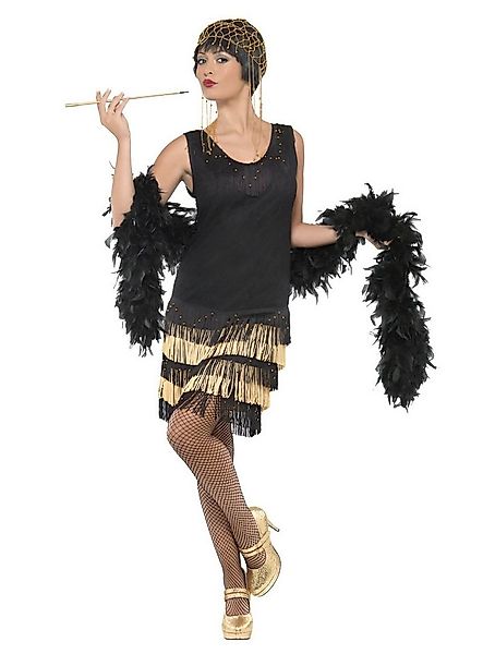 Smiffys Kostüm 20er Jahre Flapper Kleid schwarz-gold - Fasching, Die Golden günstig online kaufen