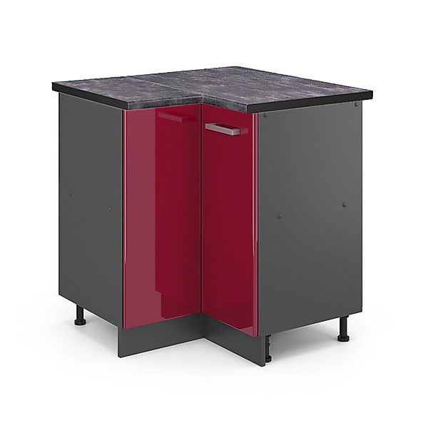 Vicco Eckunterschrank R-Line Bordeaux Hochglanz/Anthrazit 76 cm AP Anthrazi günstig online kaufen