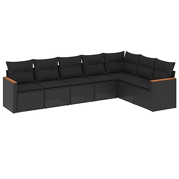 vidaXL 7-Tlg Garten-Sofagarnitur mit Kissen Schwarz Poly Rattan 3226027 günstig online kaufen