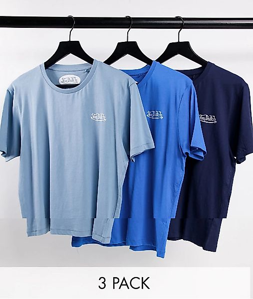 Von Dutch – 3er-Pack Lounge-T-Shirts in Blau günstig online kaufen