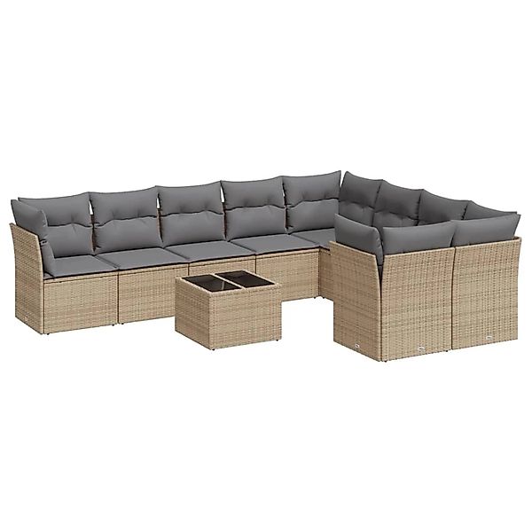 vidaXL 10-Tlg Garten-Sofagarnitur mit Kissen Beige Poly Rattan 3250018 günstig online kaufen